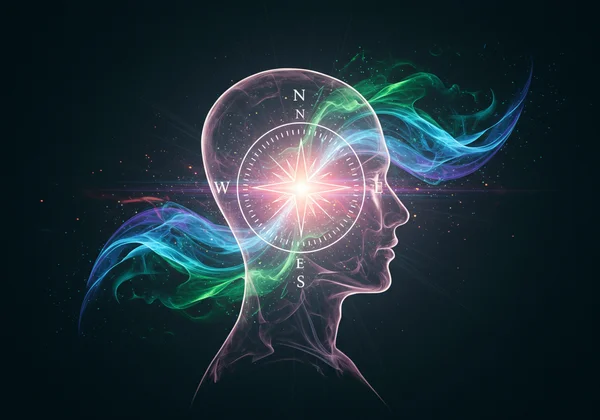 Abstract representation of high EQ, inner compass guiding emotions.