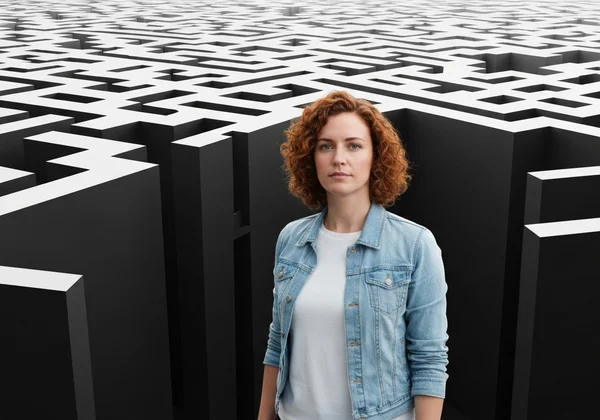 Person navigating a complex digital maze for an EQ test