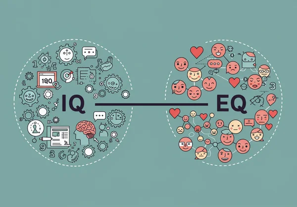 Balance scale showing IQ (logic) vs EQ (empathy) for success.