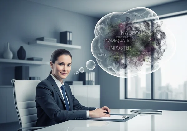 Professional looking confident but hiding internal self-doubt.