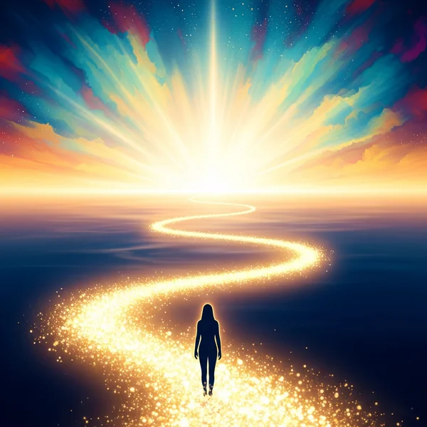 Un sentiero di luce che simboleggia la crescita personale dopo una valutazione QE.