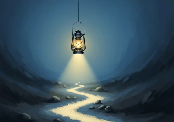 Warm lantern lighting the path